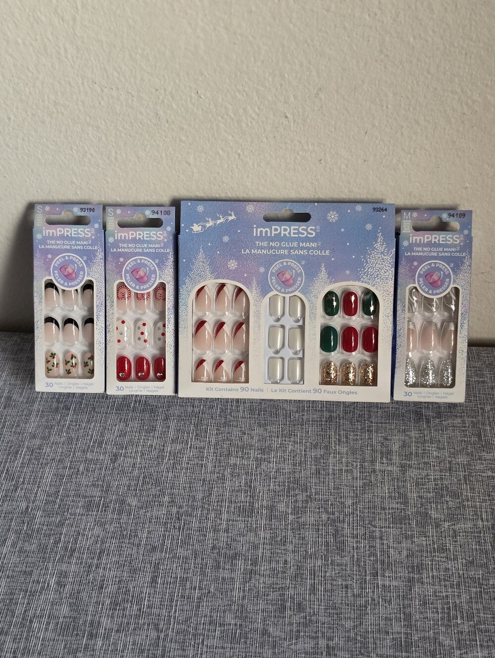 4 Packs Of imPRESS Press On Holiday Nails Christmas Glitter Shimmer Red Green